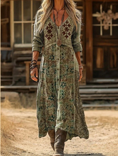 LINNET | BOTANICAL PRINT BUTTON-FRONT MAXI DRESS