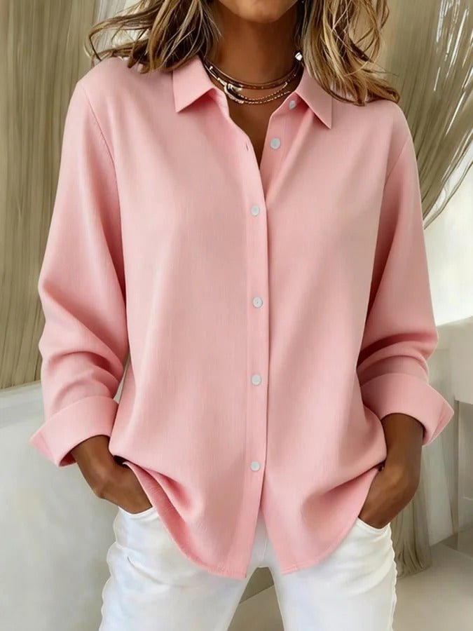 Oversized Button Up Shirt with Classic Collar and Cuffed Sleeves
