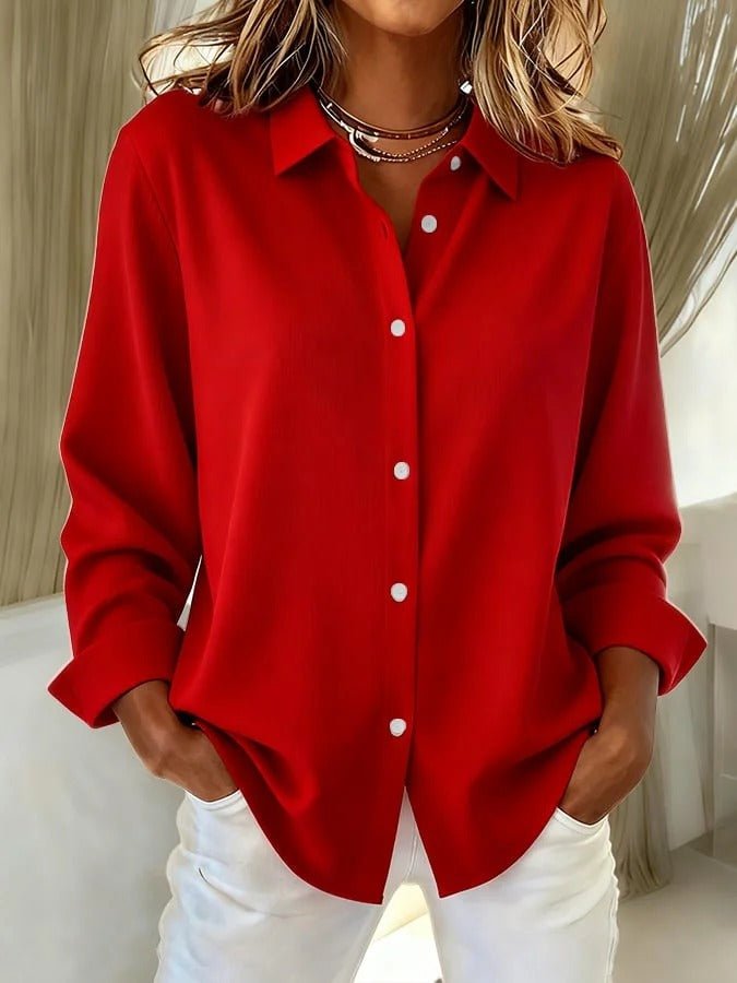 Oversized Button Up Shirt with Classic Collar and Cuffed Sleeves