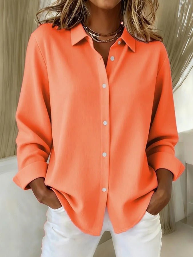 Oversized Button Up Shirt with Classic Collar and Cuffed Sleeves