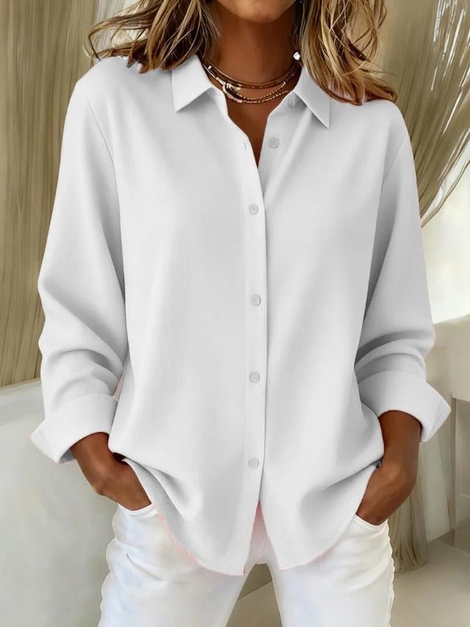 Oversized Button Up Shirt with Classic Collar and Cuffed Sleeves