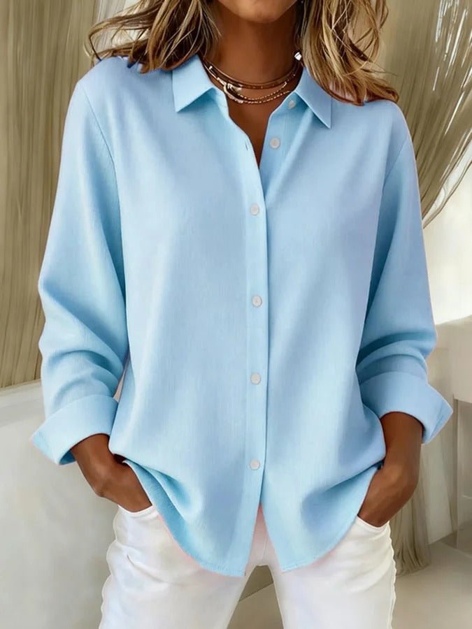 Oversized Button Up Shirt with Classic Collar and Cuffed Sleeves