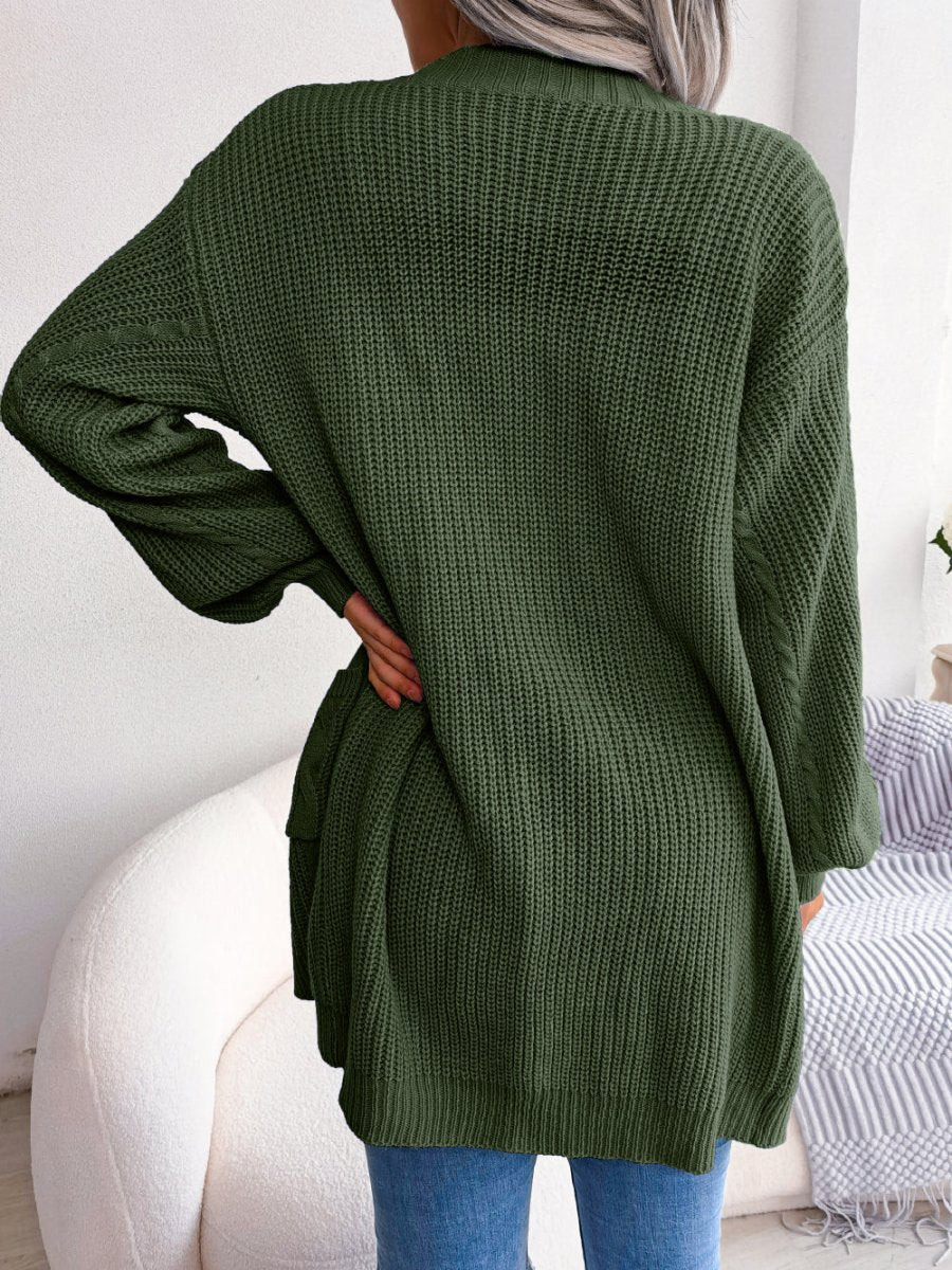 Oversized Cable Knit Cardigan with Pockets and Open Front