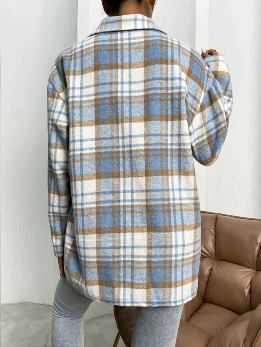 Oversized Check Shacket with Chest Pockets and Button Front
