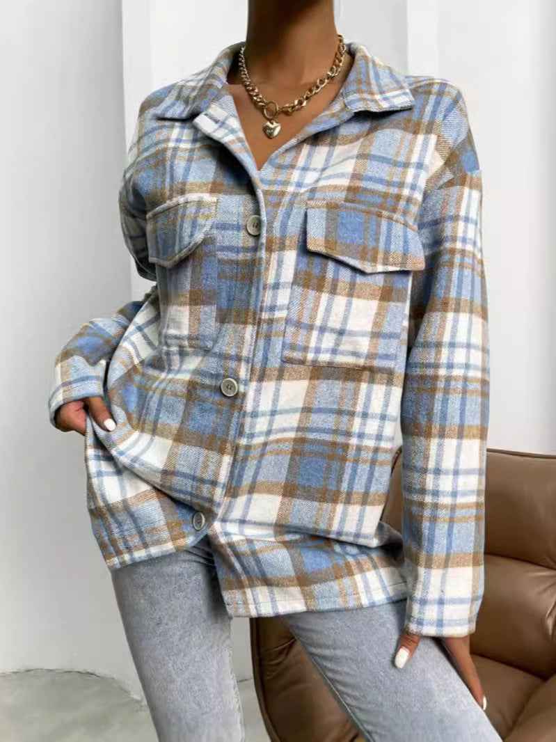 Oversized Check Shacket with Chest Pockets and Button Front