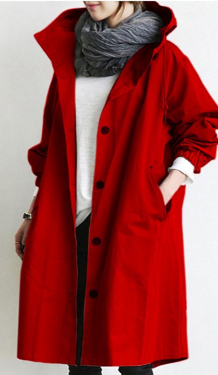 Oversized Hooded Long Trench Coat with Drawstring High Collar