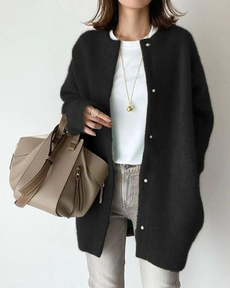 Oversized Knit Cardigan with Snap Button Closure