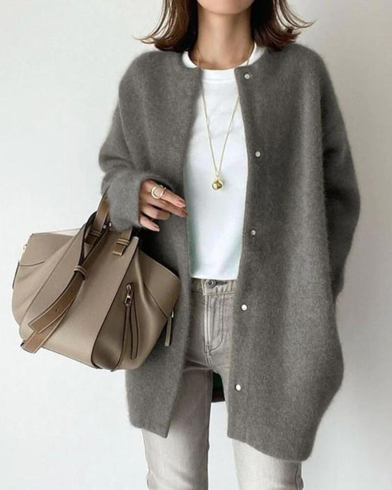 Oversized Knit Cardigan with Snap Button Closure