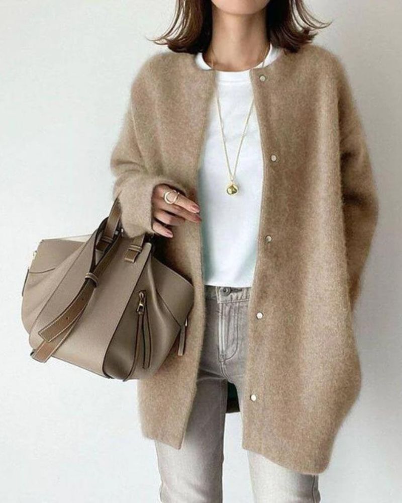 Oversized Knit Cardigan with Snap Button Closure
