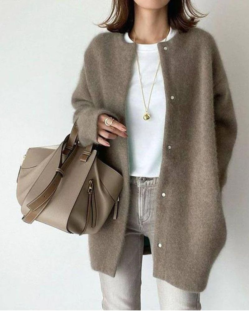 Oversized Knit Cardigan with Snap Button Closure