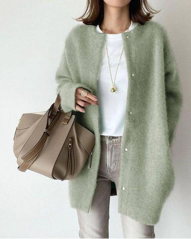 Oversized Knit Cardigan with Snap Button Closure