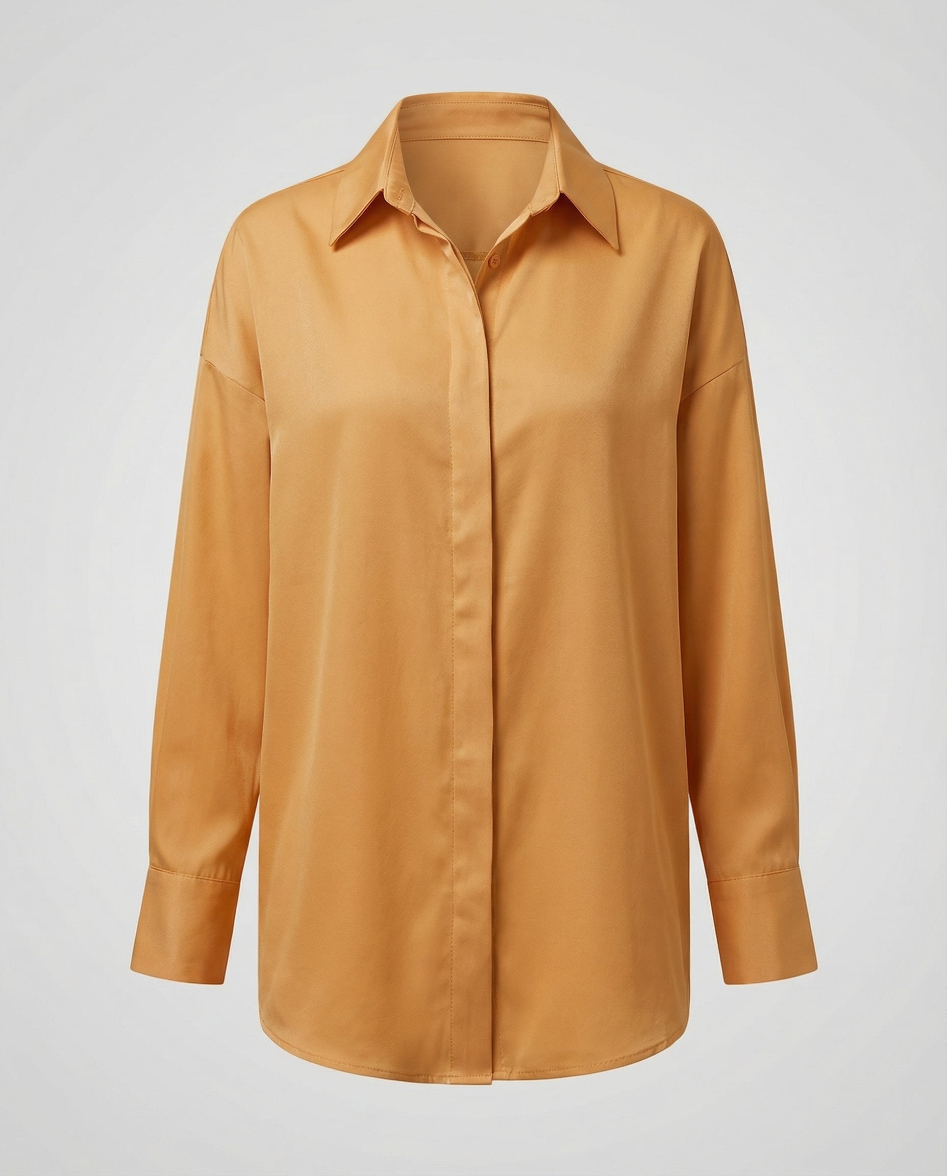 Oversized Long Shirt with Curved Hem and Classic Collar