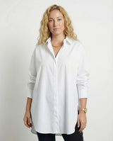 Oversized Long Shirt with Curved Hem and Classic Collar
