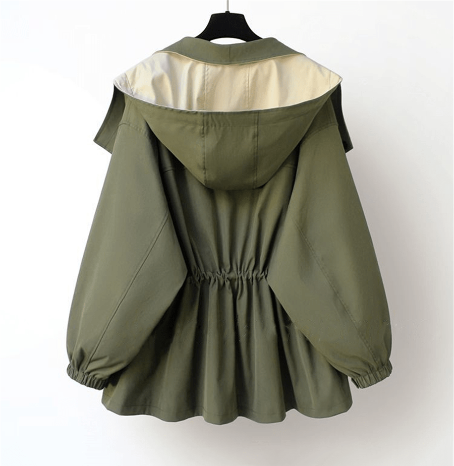 Oversized Windbreaker Jacket with Contrast Lining and Puff Sleeves