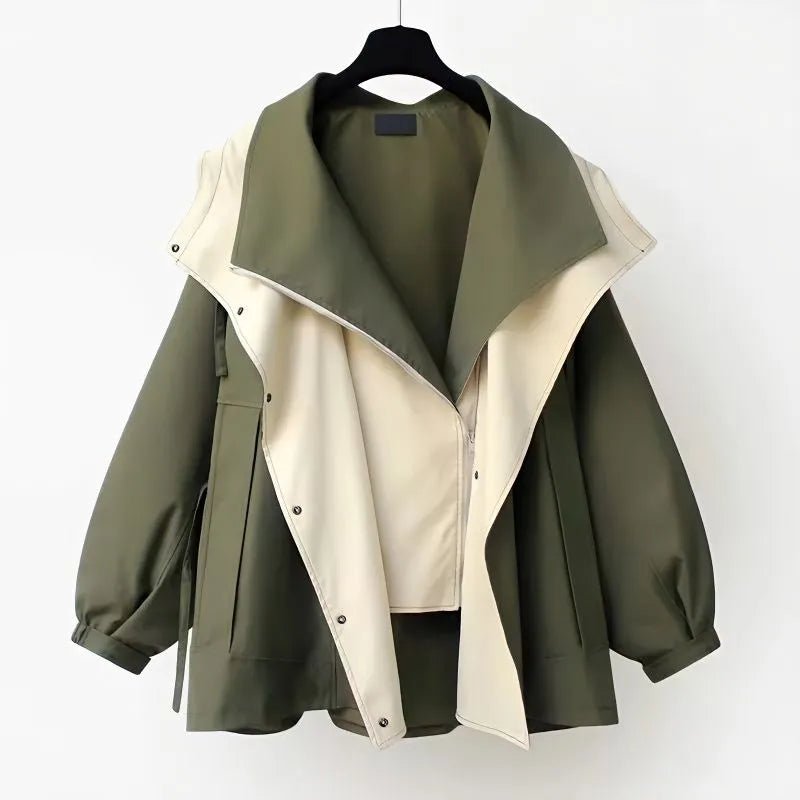 Oversized Windbreaker Jacket with Contrast Lining and Puff Sleeves