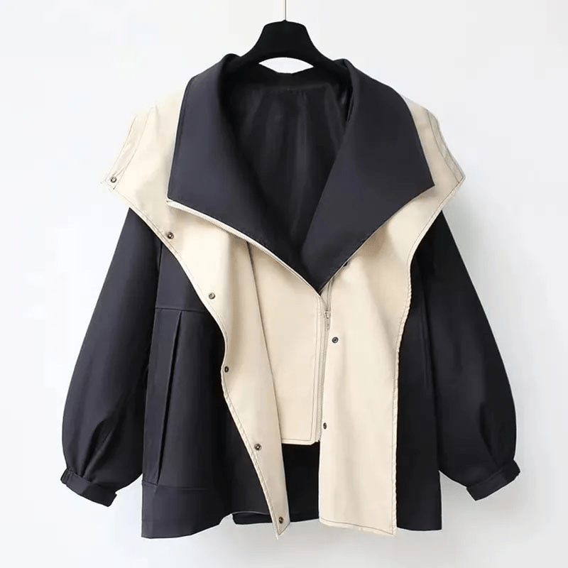 Oversized Windbreaker Jacket with Contrast Lining and Puff Sleeves