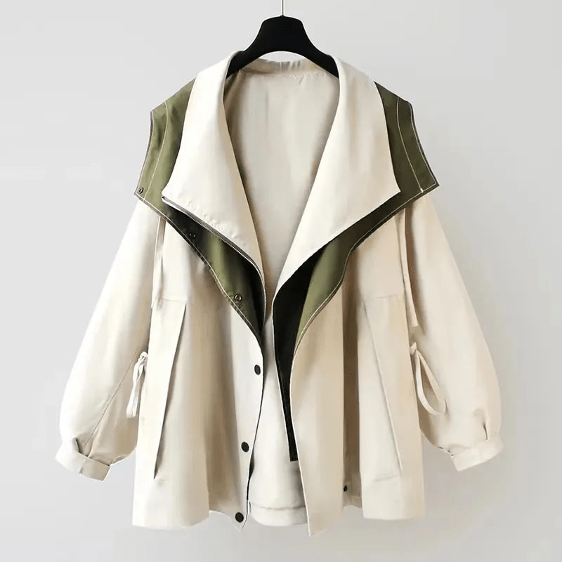 Oversized Windbreaker Jacket with Contrast Lining and Puff Sleeves