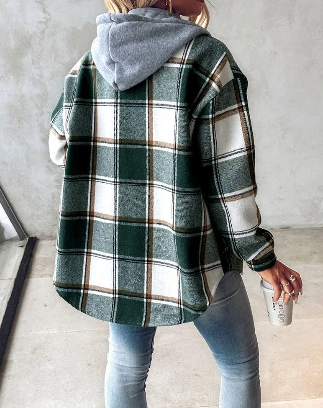 Plaid Hooded Shacket with Drawstring Hood