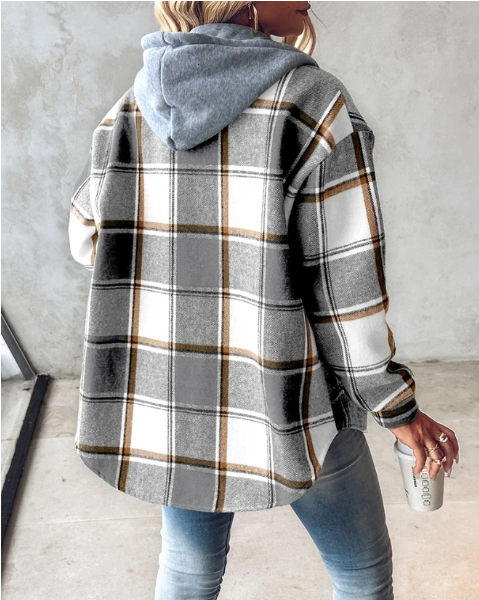 Plaid Hooded Shacket with Drawstring Hood