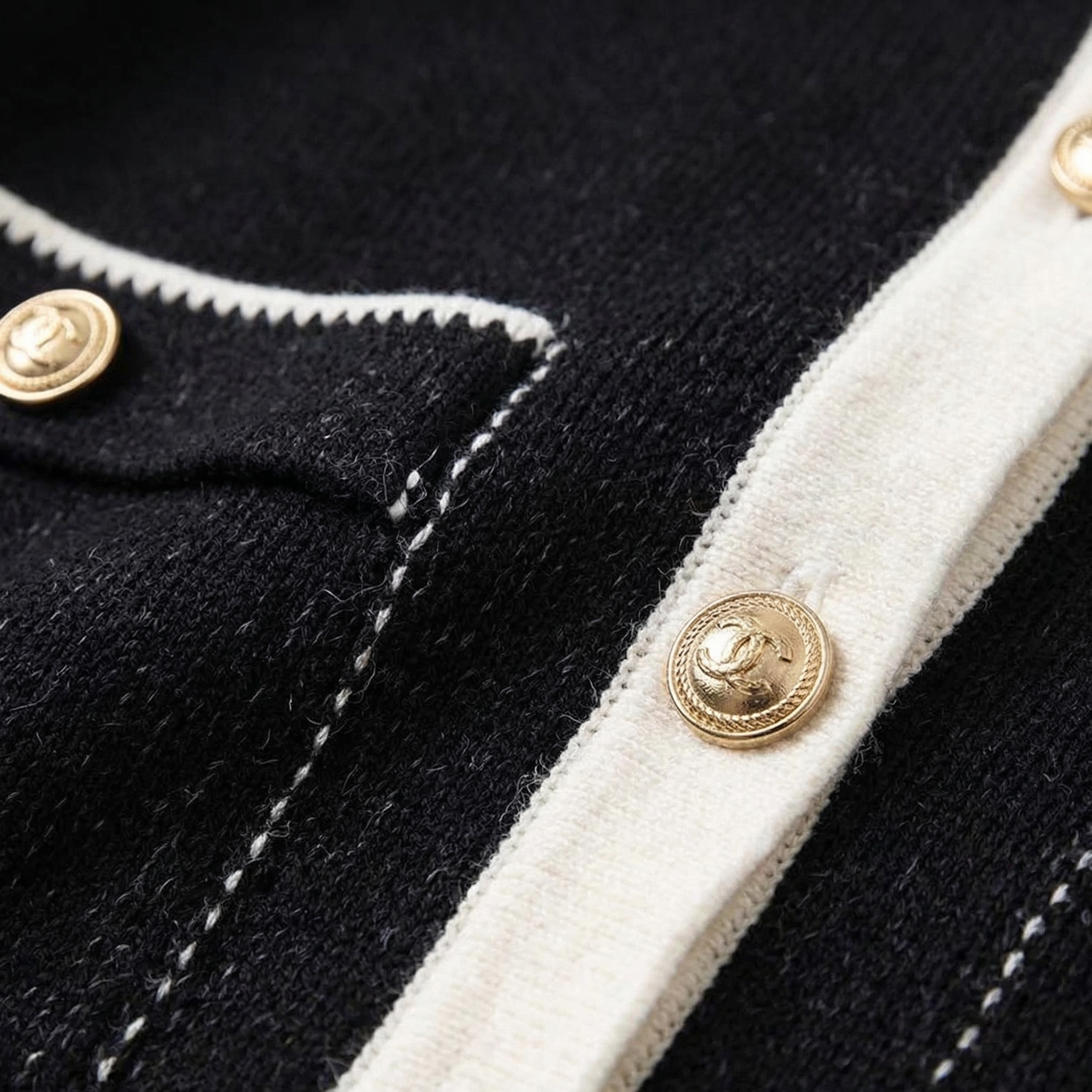Polished Knit Cardigan with Gold Buttons and Chest Pockets