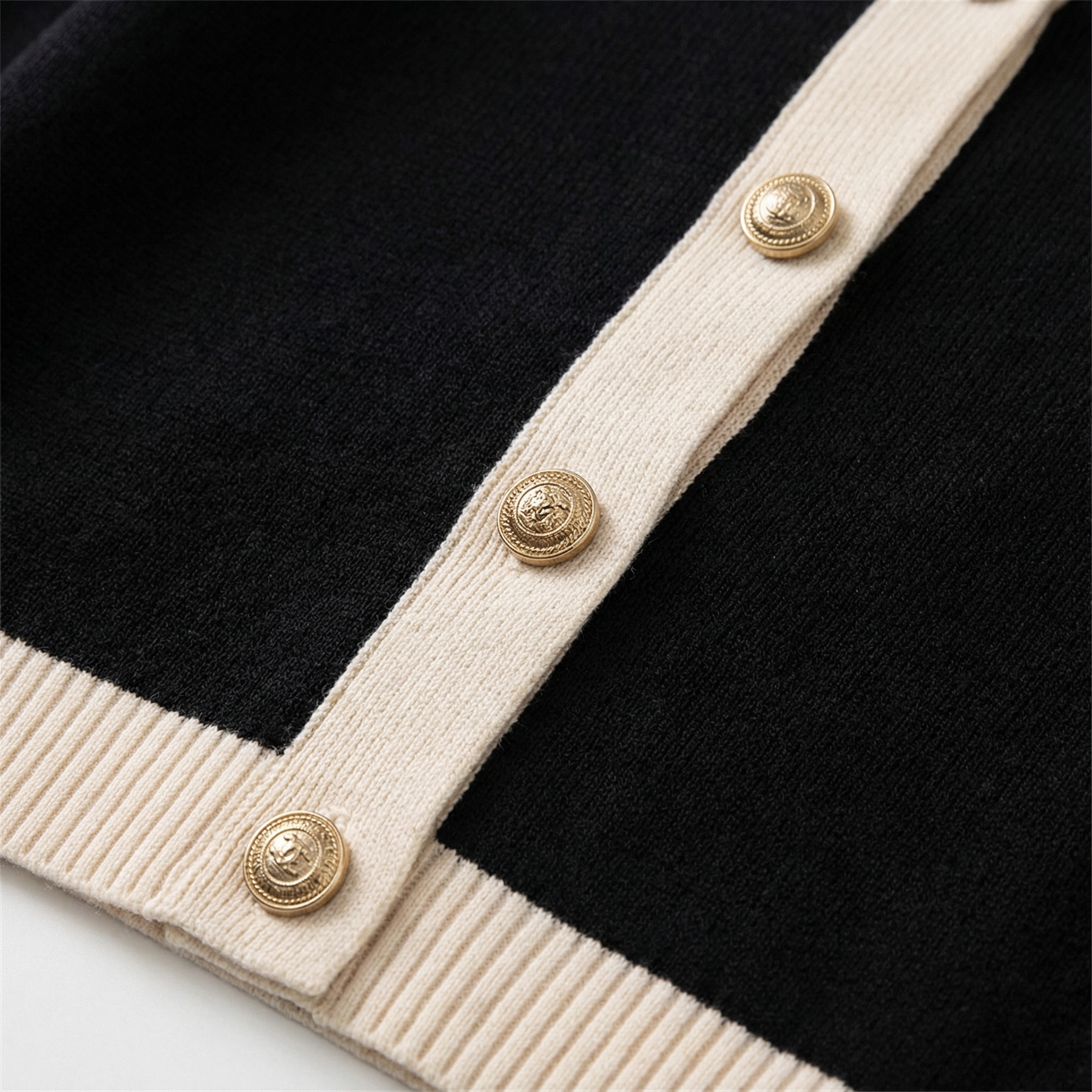 Polished Knit Cardigan with Gold Buttons and Chest Pockets