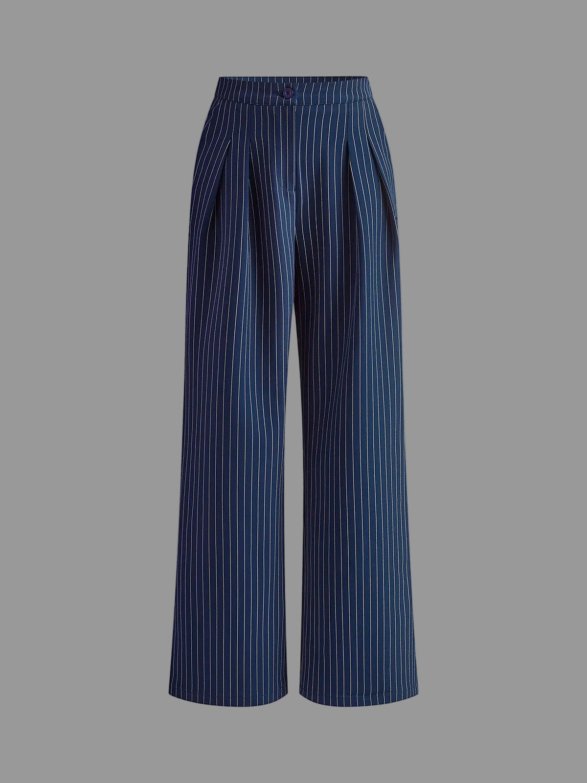 Polished Pinstripe Wide Leg Trousers with High Waist and Pleated Front