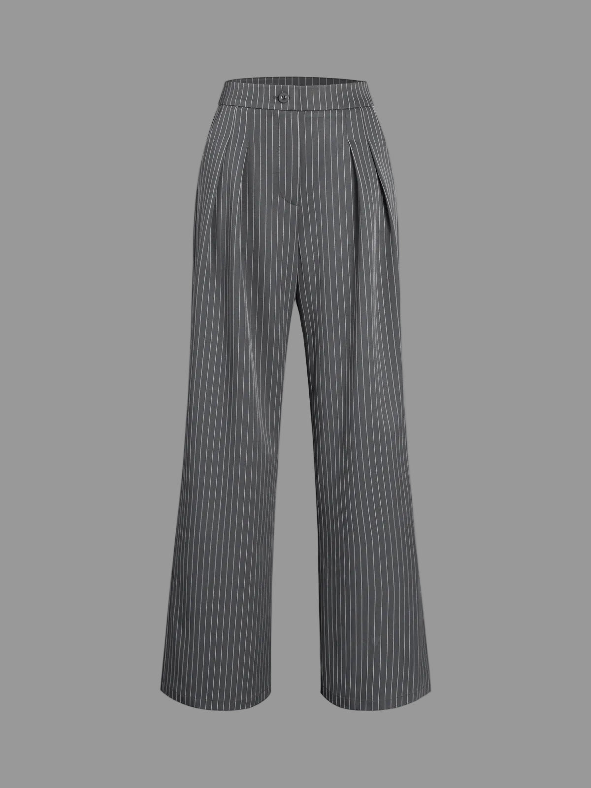 Polished Pinstripe Wide Leg Trousers with High Waist and Pleated Front