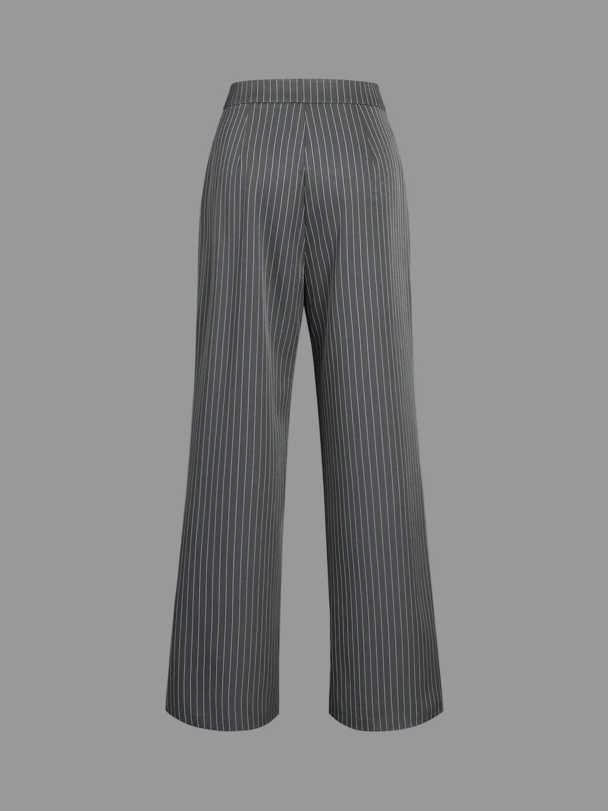Polished Pinstripe Wide Leg Trousers with High Waist and Pleated Front