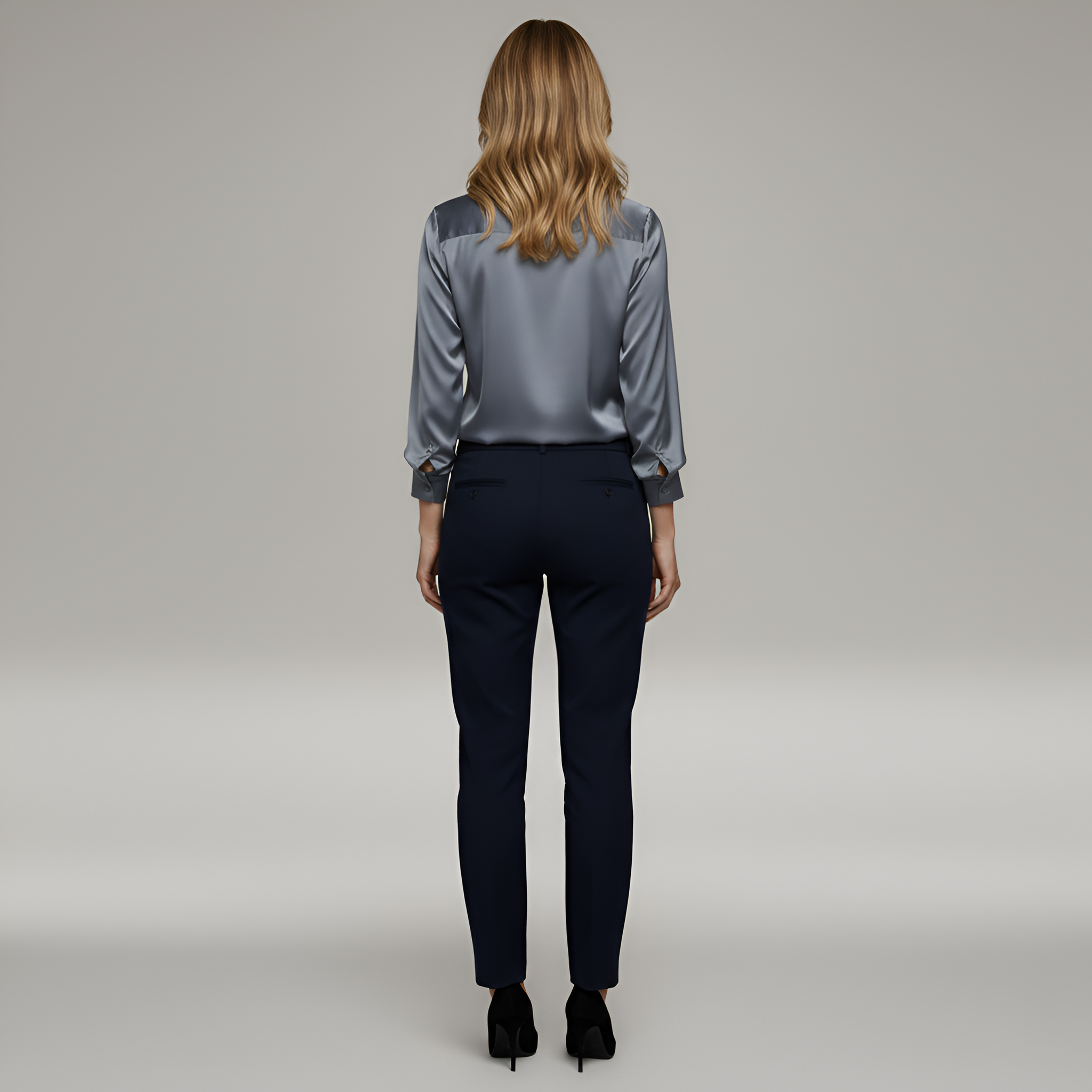 Polished Satin Blouse with V-Neckline and Classic Collar