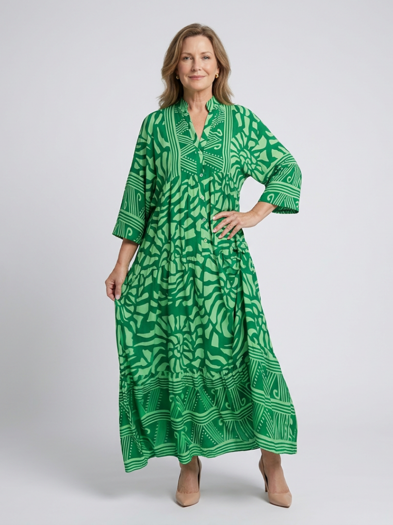 Colourful Tiered Summer Dress with Three Quarter Sleeves