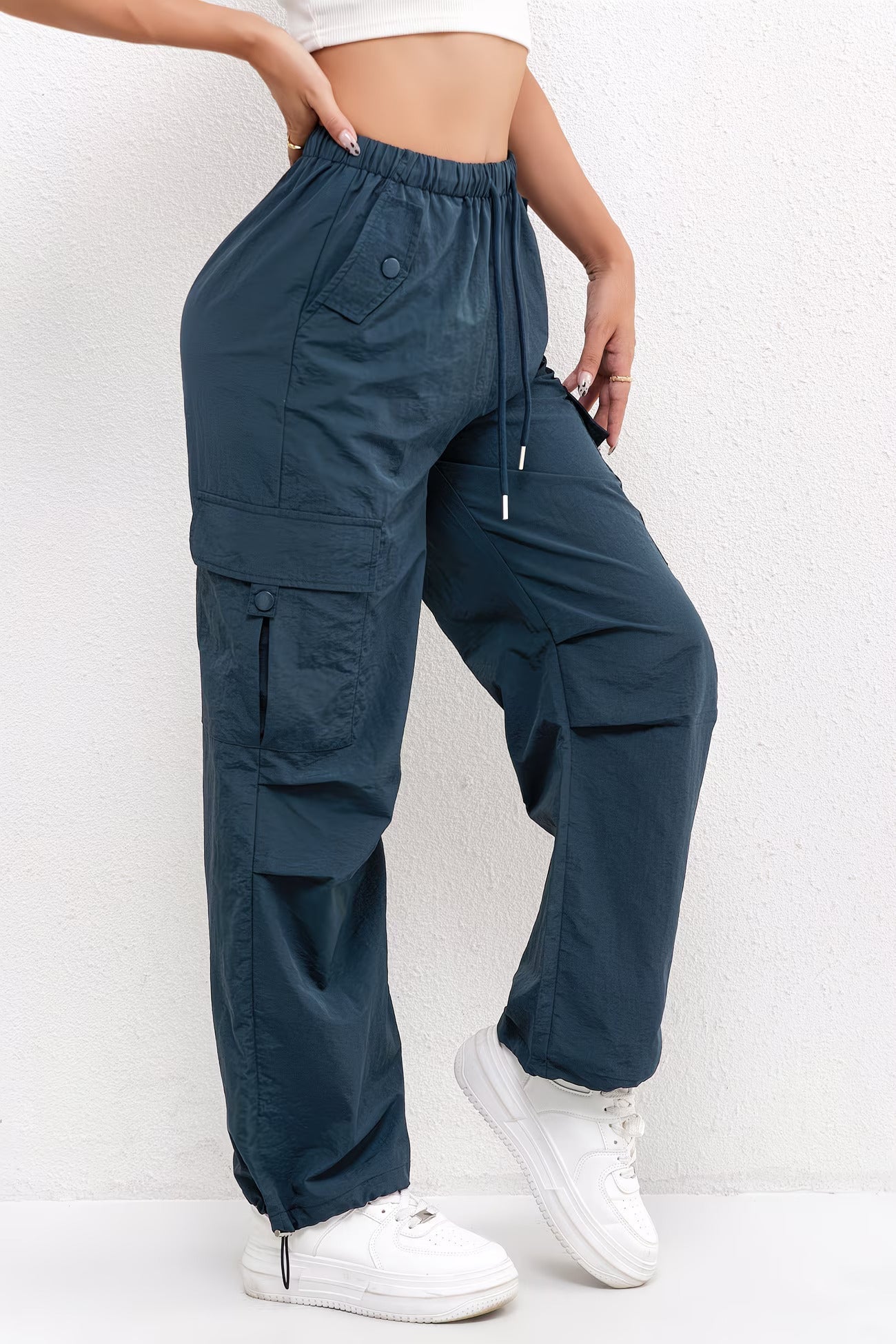 Relaxed Cargo Trousers with Elasticated Waist and Drawstring Hem