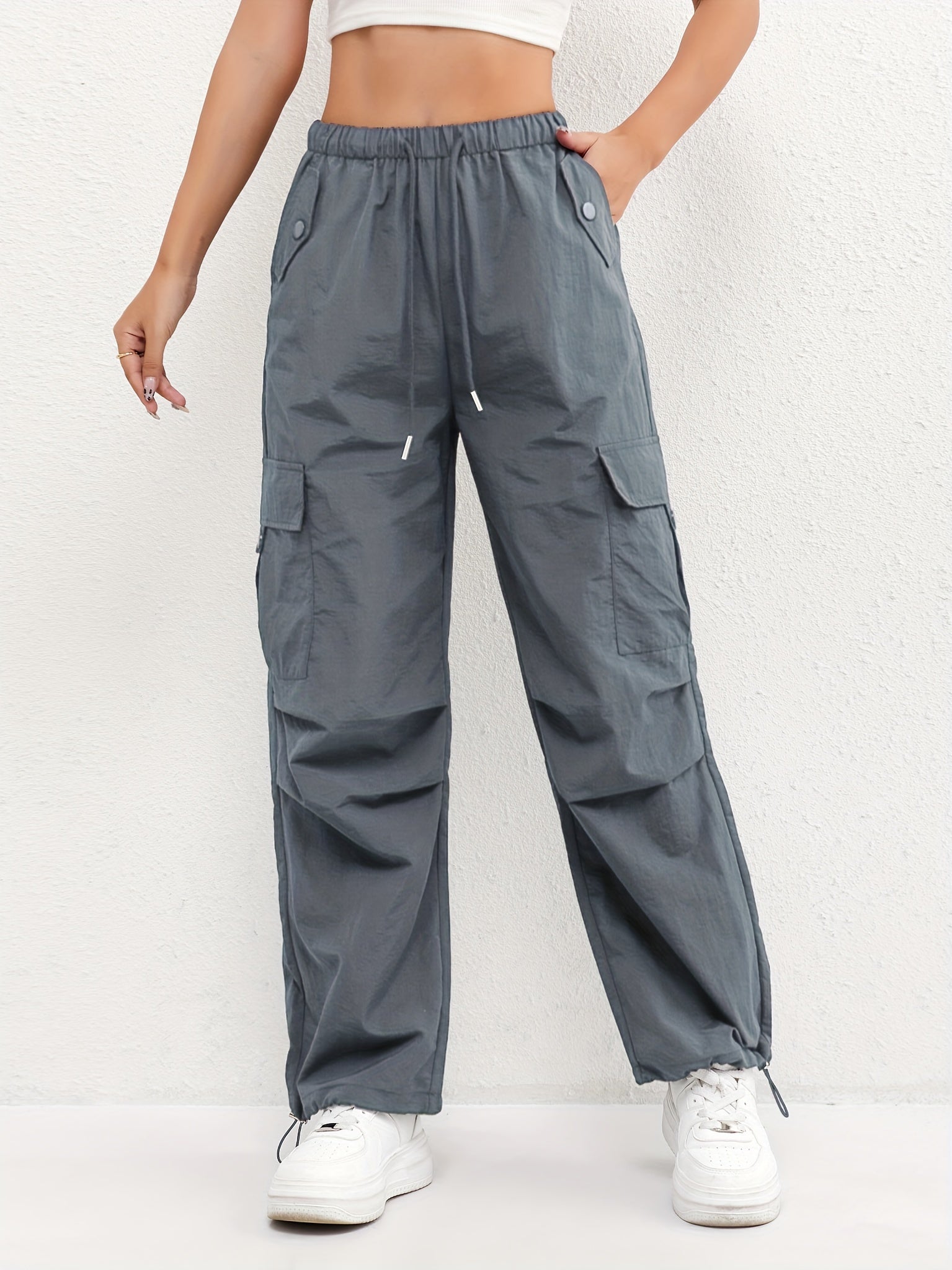 Relaxed Cargo Trousers with Elasticated Waist and Drawstring Hem