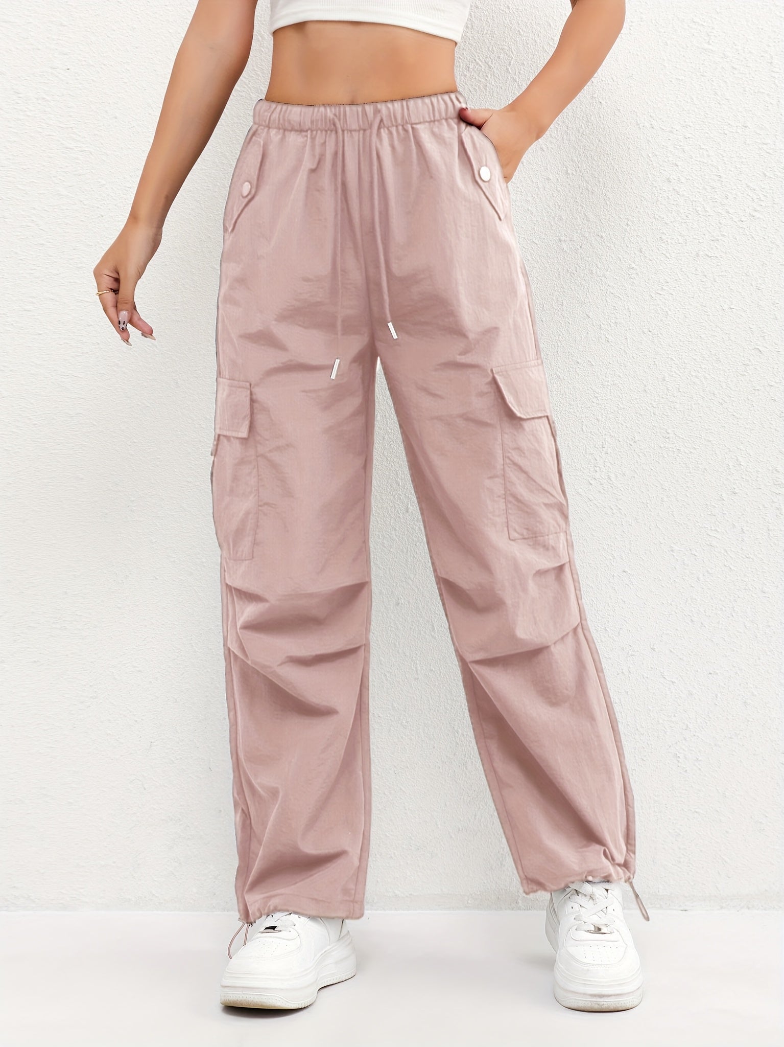Relaxed Cargo Trousers with Elasticated Waist and Drawstring Hem