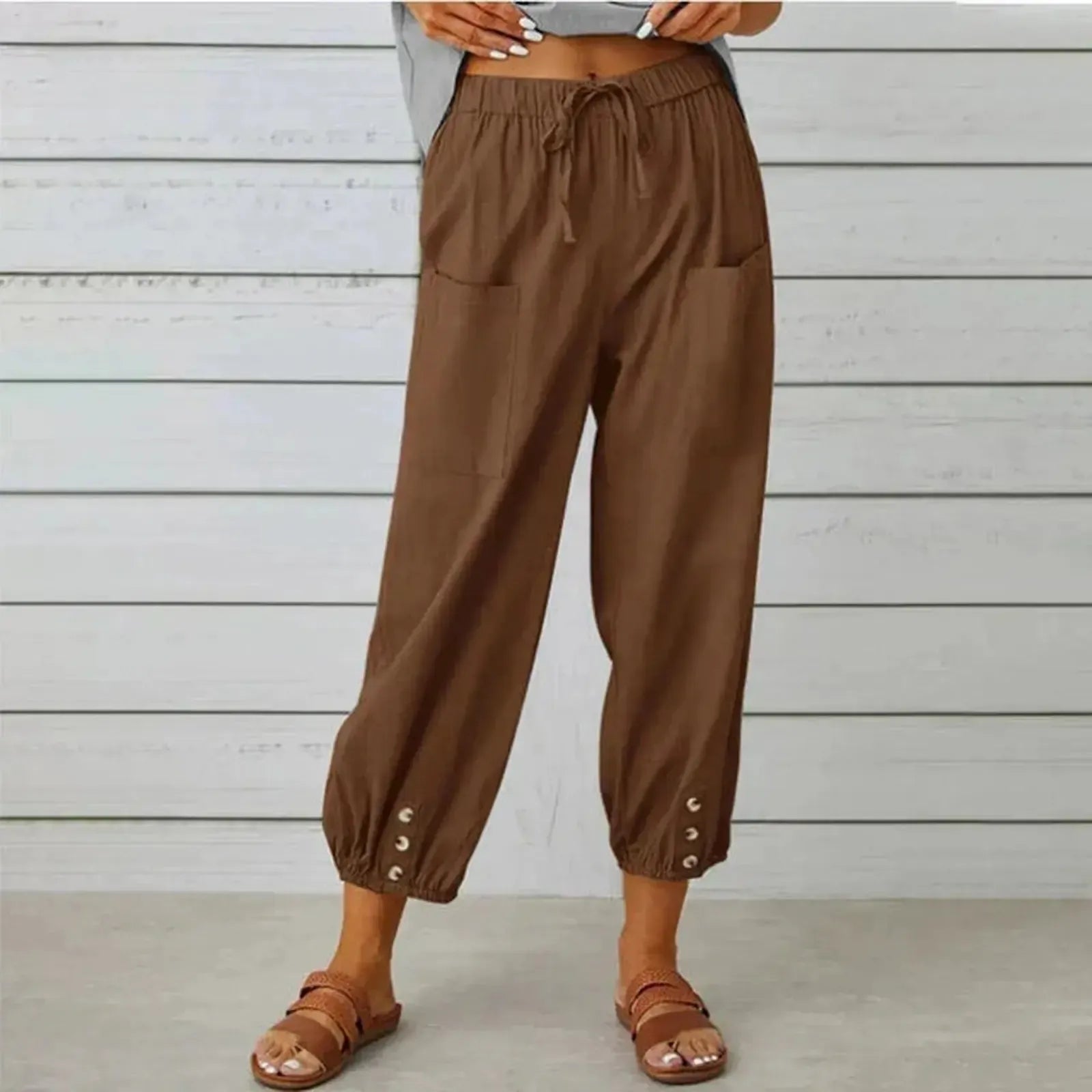 Relaxed Drawstring Harem Trousers with Elasticated Cuffs and Patch Pockets