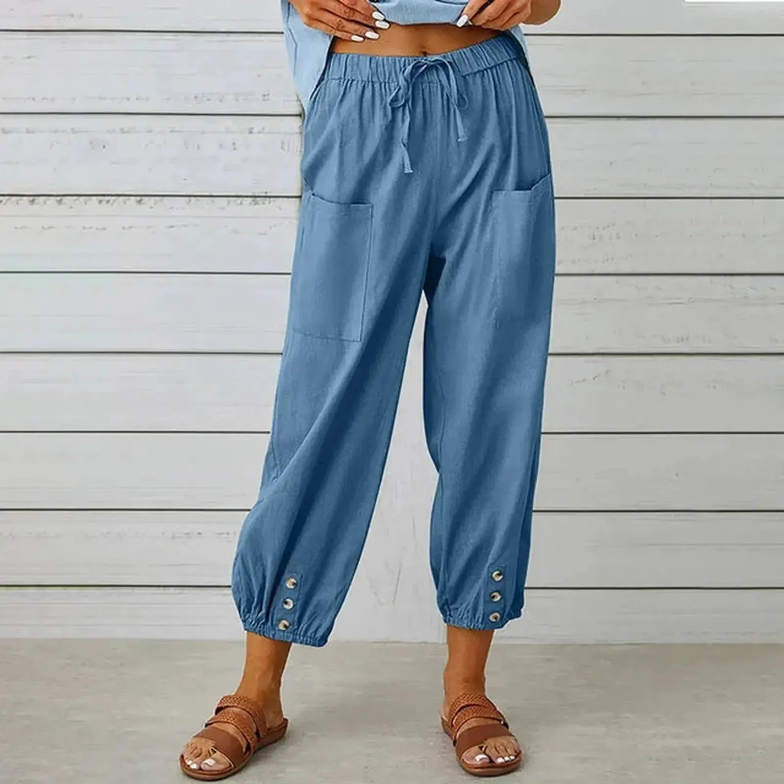 Relaxed Drawstring Harem Trousers with Elasticated Cuffs and Patch Pockets