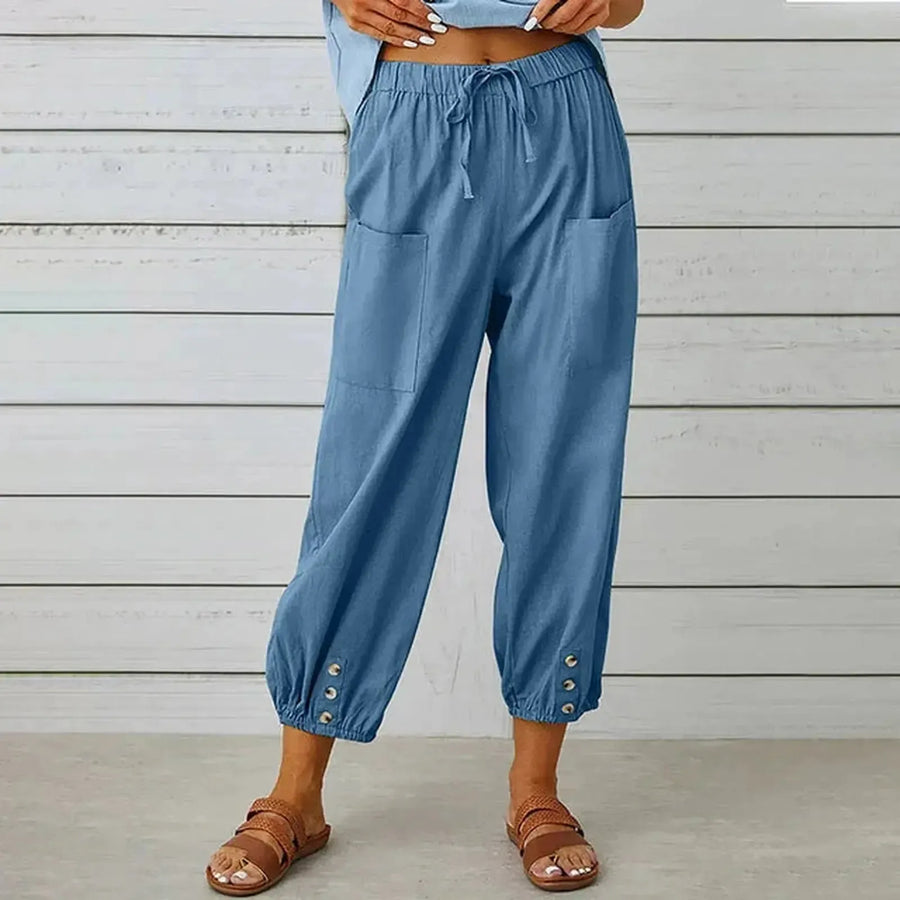 Relaxed Drawstring Harem Trousers with Elasticated Cuffs and Patch Pockets