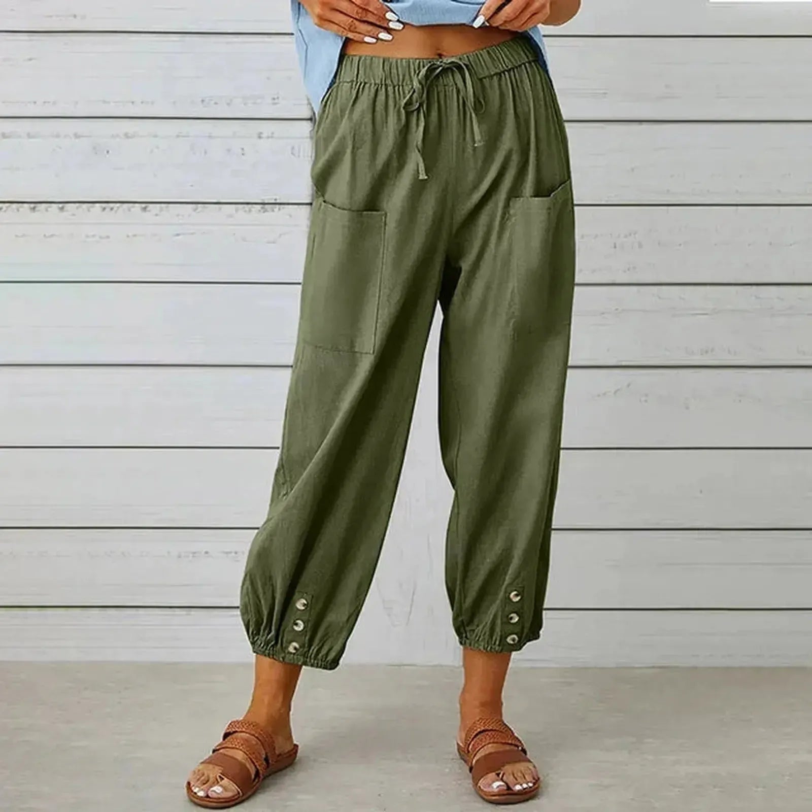 Relaxed Drawstring Harem Trousers with Elasticated Cuffs and Patch Pockets