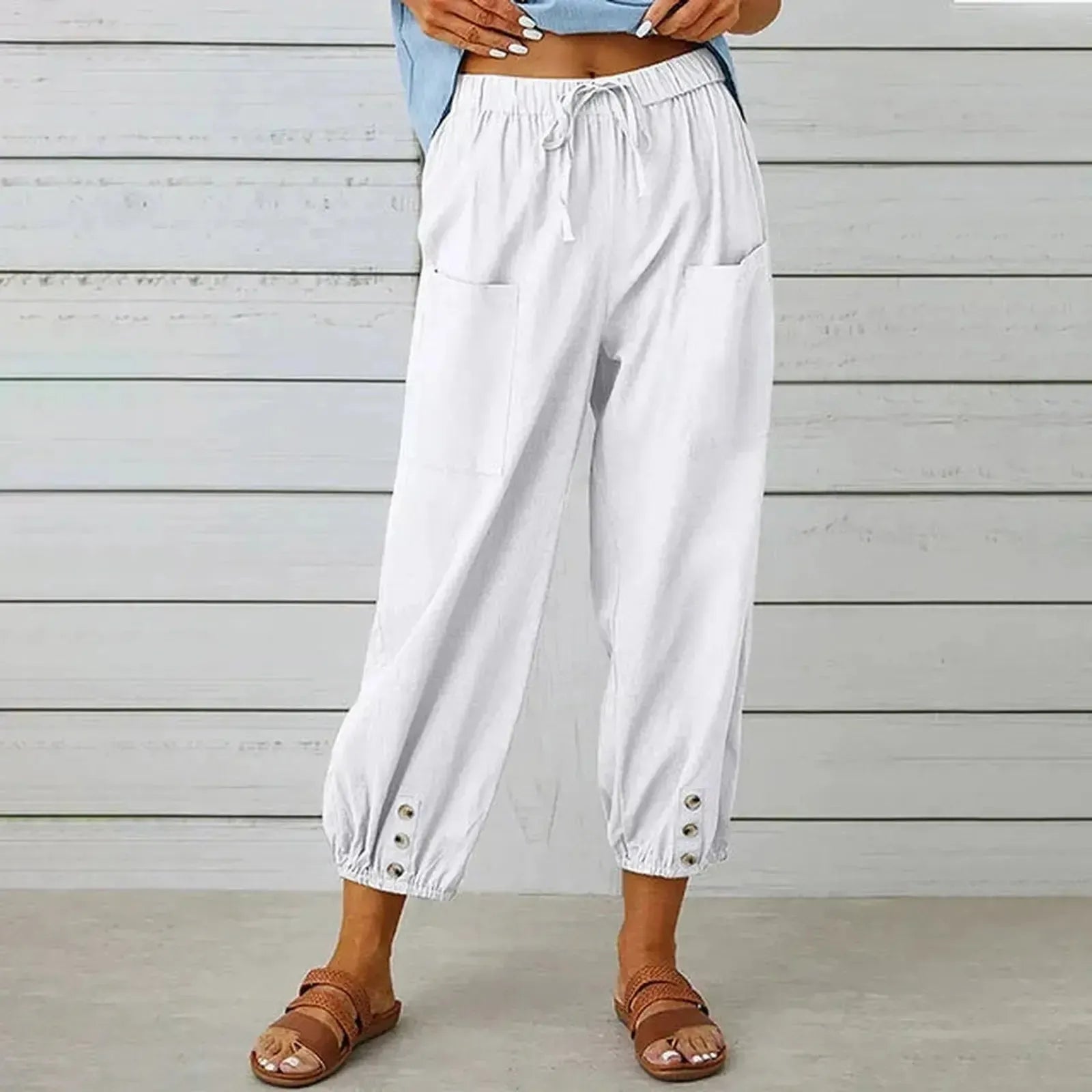 Relaxed Drawstring Harem Trousers with Elasticated Cuffs and Patch Pockets