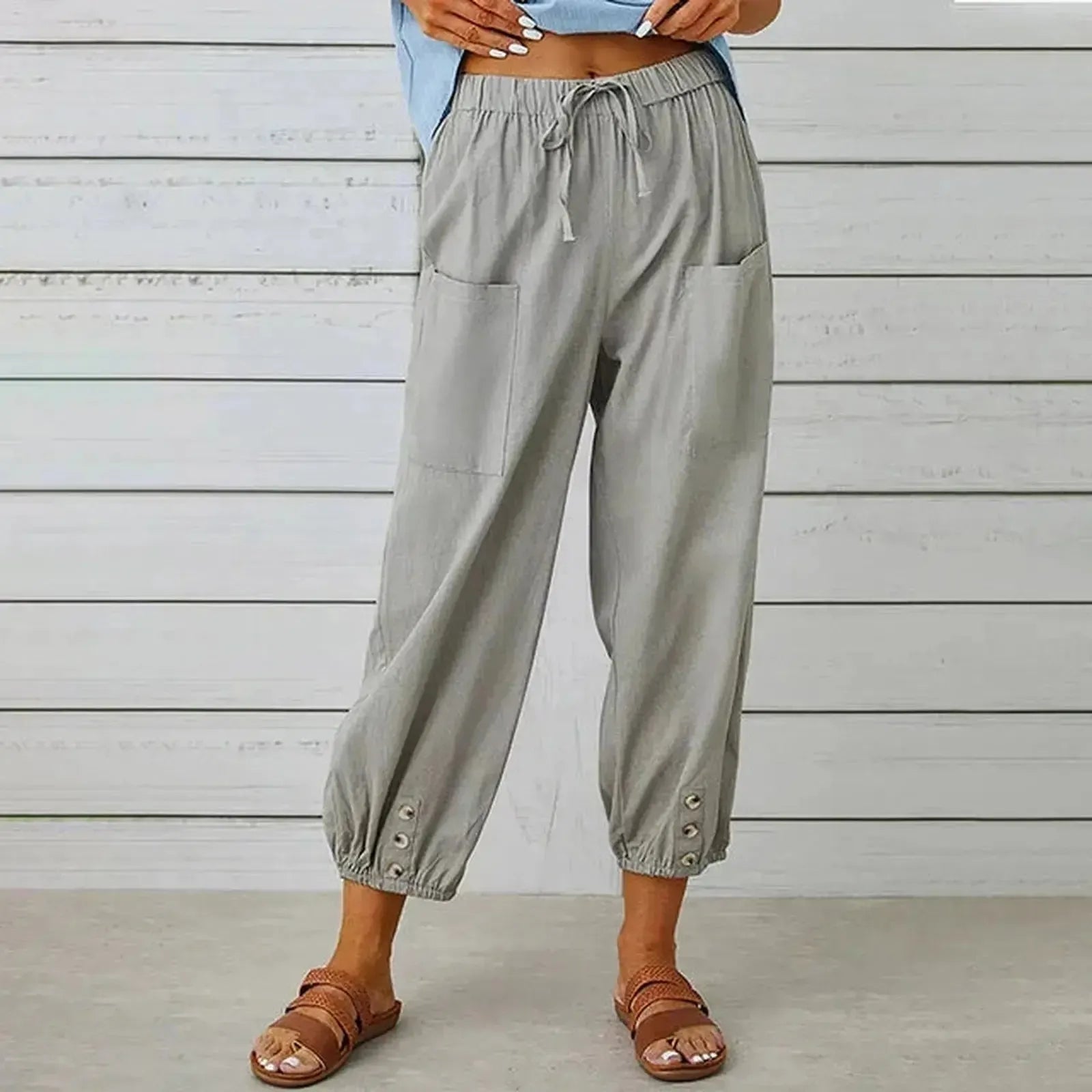 Relaxed Drawstring Harem Trousers with Elasticated Cuffs and Patch Pockets