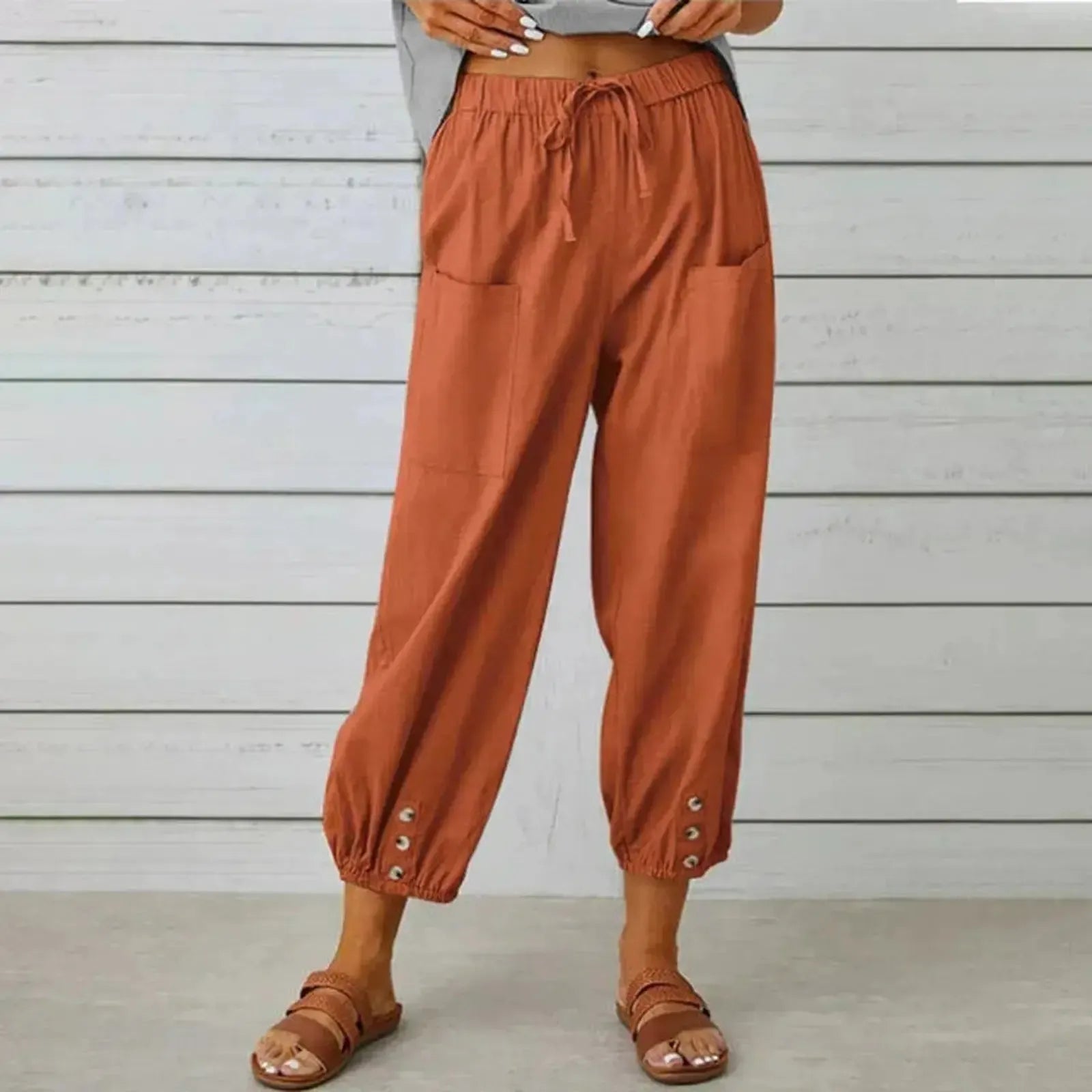 Relaxed Drawstring Harem Trousers with Elasticated Cuffs and Patch Pockets