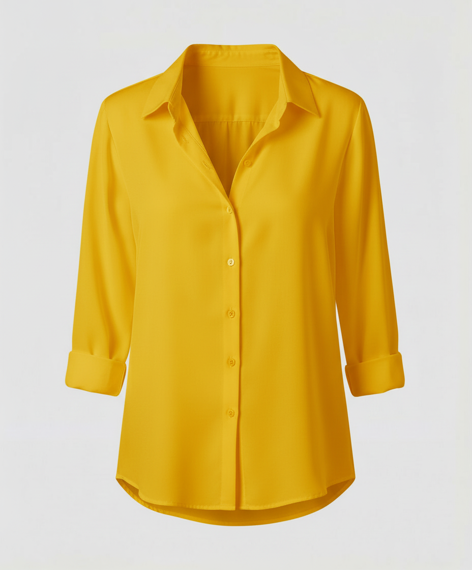 Relaxed Fit Blouse with Classic Collar and Three Quarter Sleeves