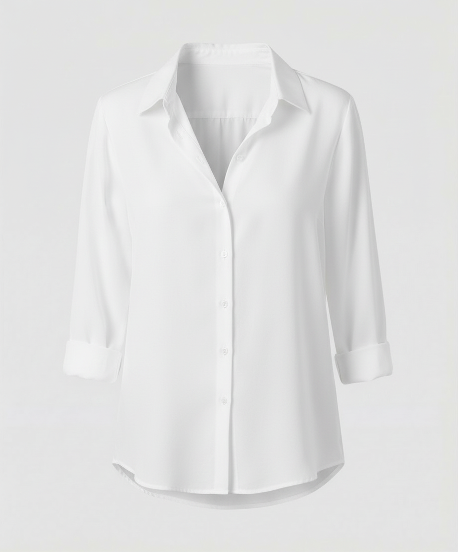Relaxed Fit Blouse with Classic Collar and Three Quarter Sleeves