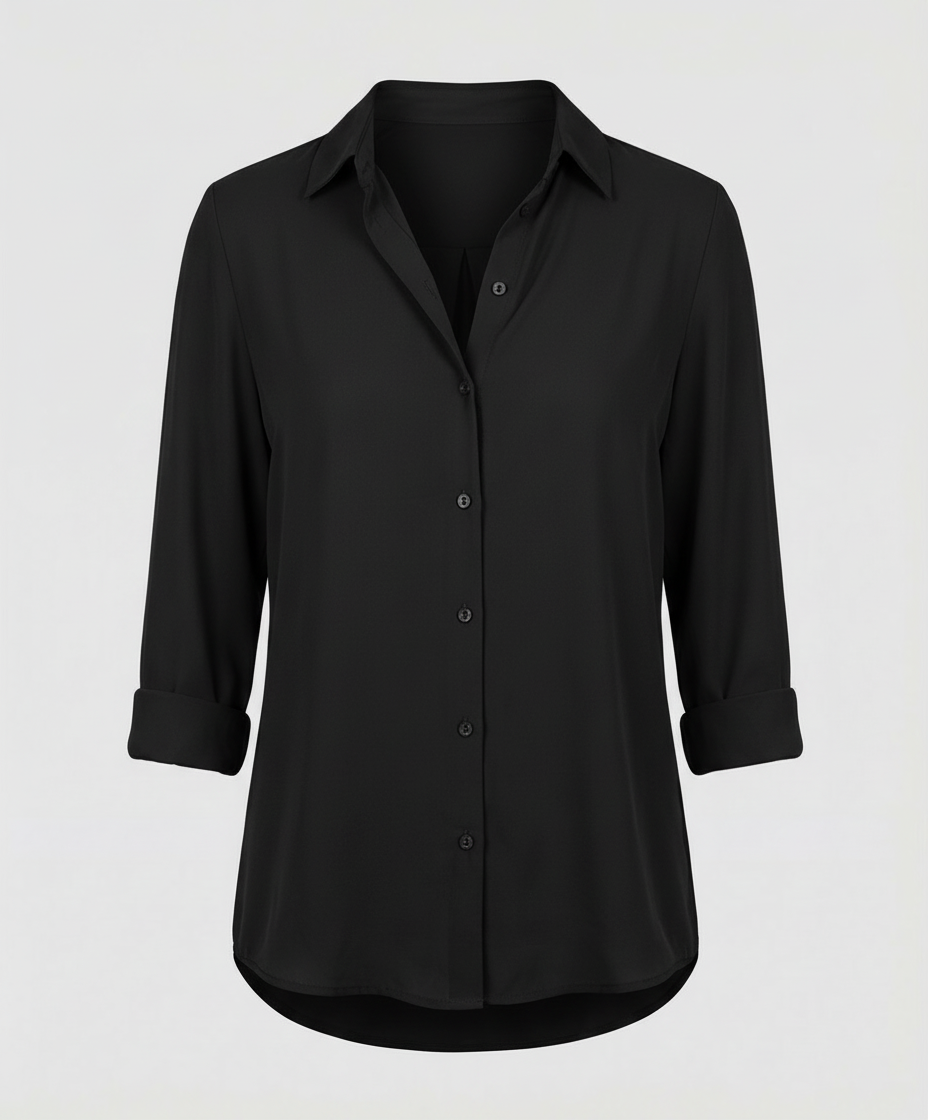 Relaxed Fit Blouse with Classic Collar and Three Quarter Sleeves