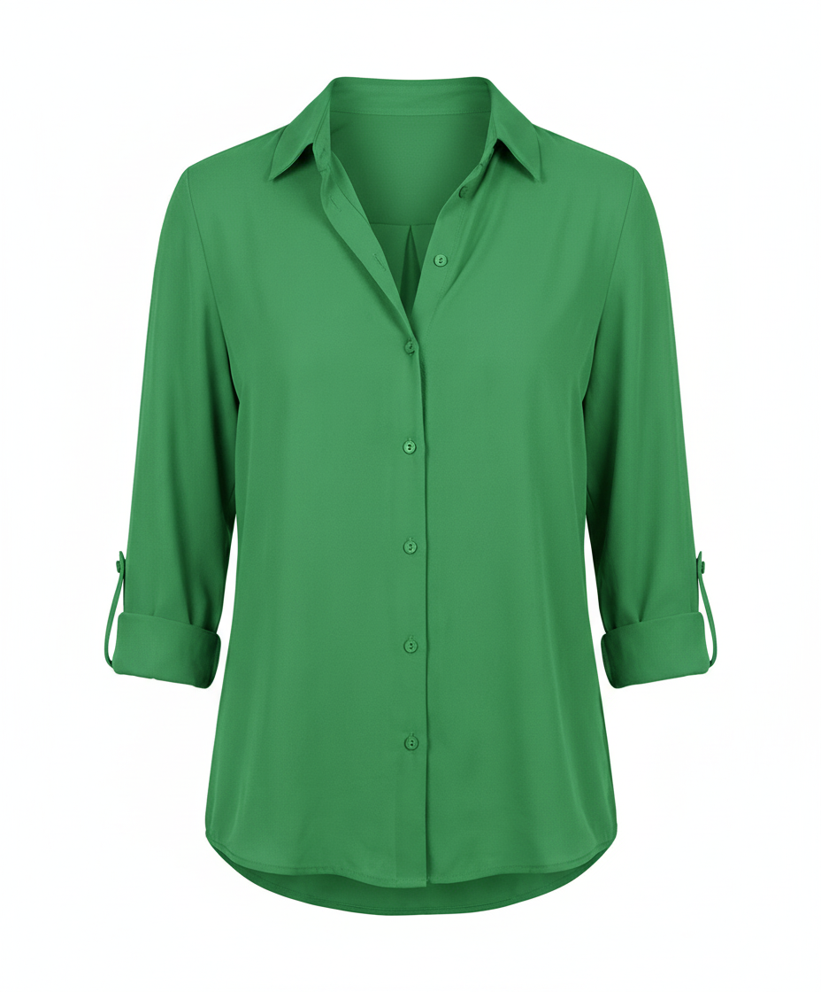 Relaxed Fit Blouse with Classic Collar and Three Quarter Sleeves