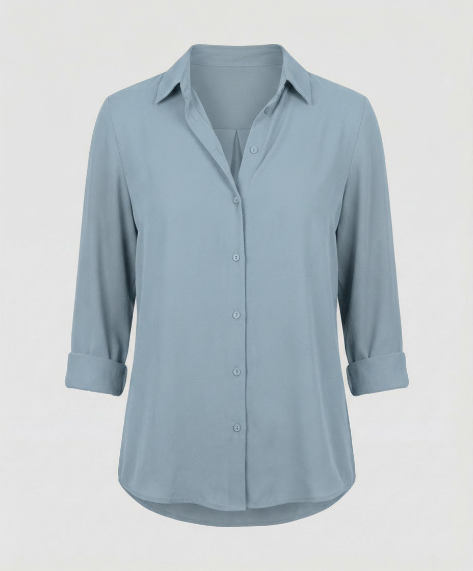 Relaxed Fit Blouse with Classic Collar and Three Quarter Sleeves
