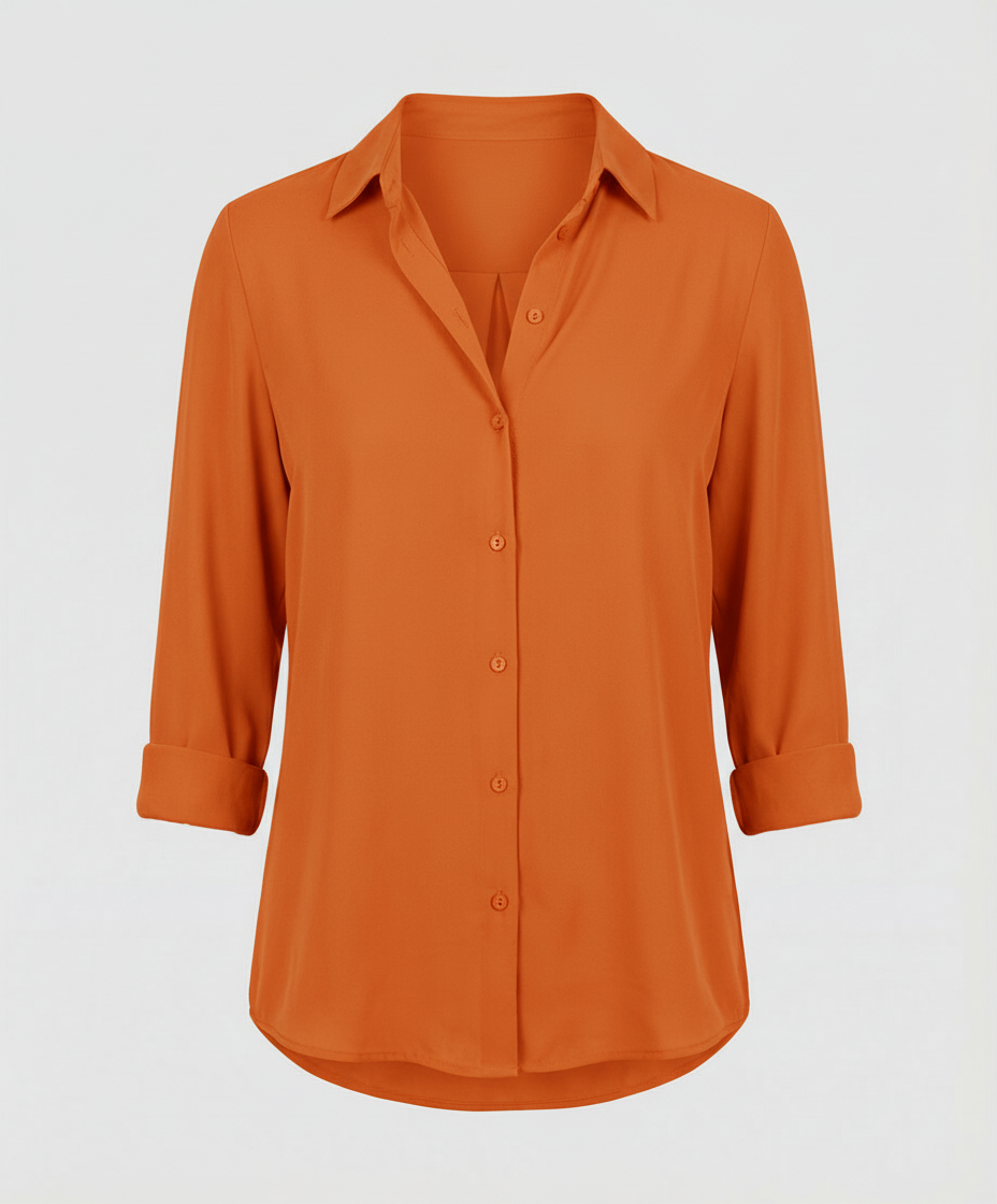 Relaxed Fit Blouse with Classic Collar and Three Quarter Sleeves