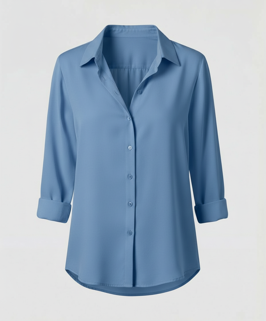 Relaxed Fit Blouse with Classic Collar and Three Quarter Sleeves