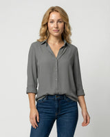 Relaxed Fit Blouse with Classic Collar and Three Quarter Sleeves