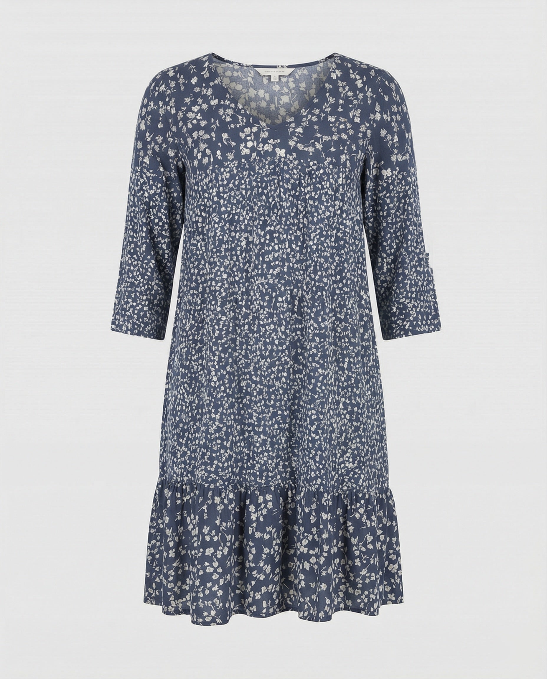 Relaxed Floral Mini Dress with V-Neckline and Ruffle Hem