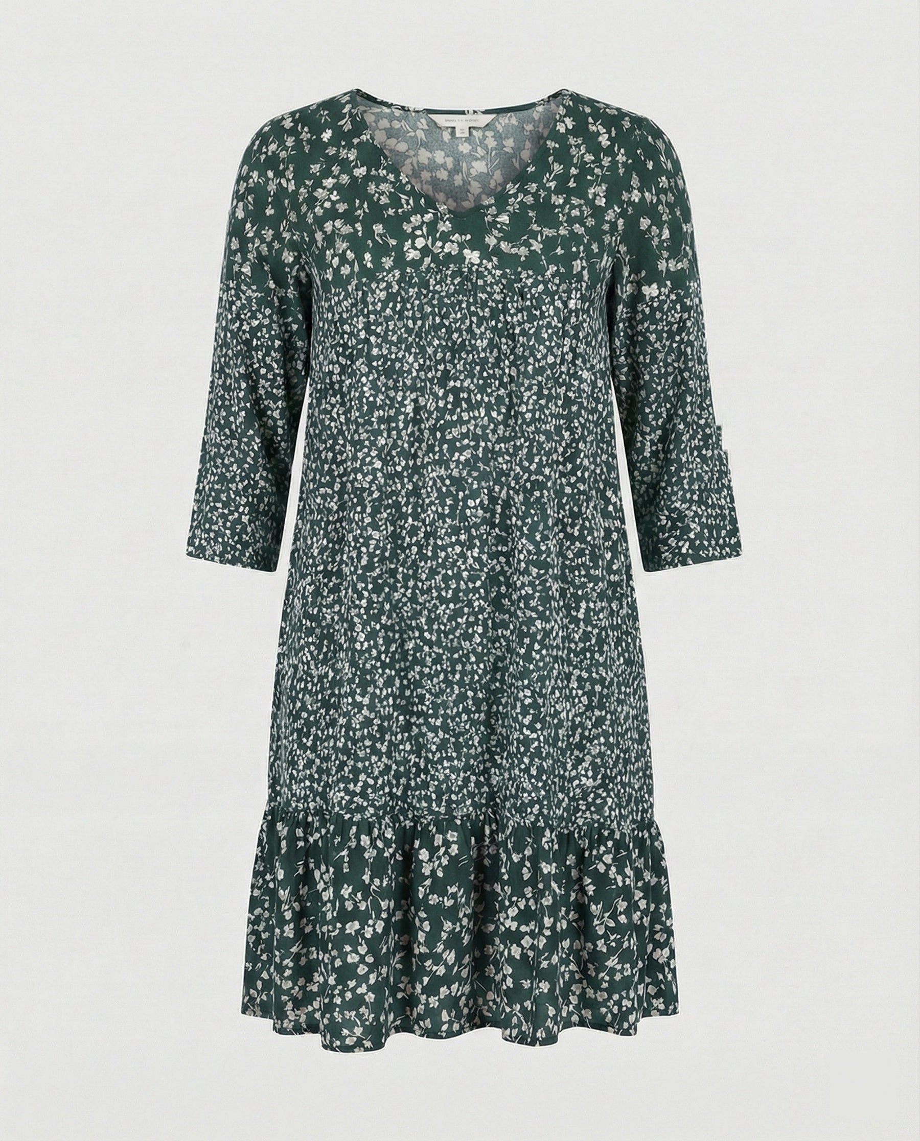 Relaxed Floral Mini Dress with V-Neckline and Ruffle Hem